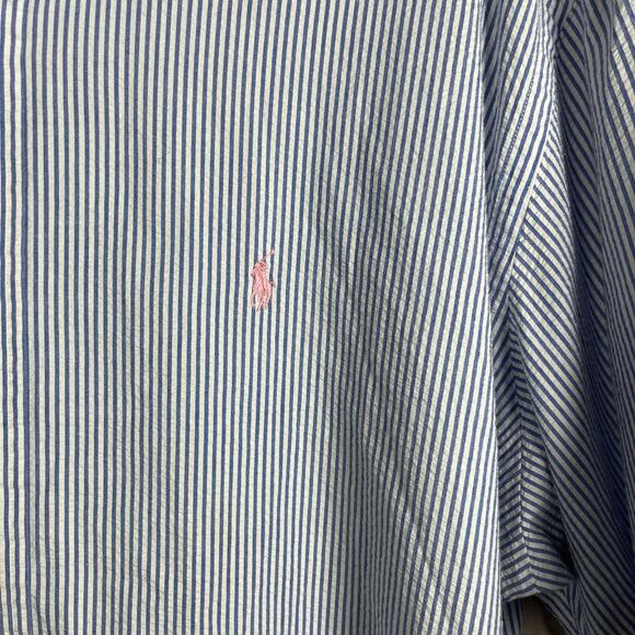 Ralph Lauren Shirt Mens XL Blue White Striped Seersucker Button Down Classic Fit - Picture 3 of 9